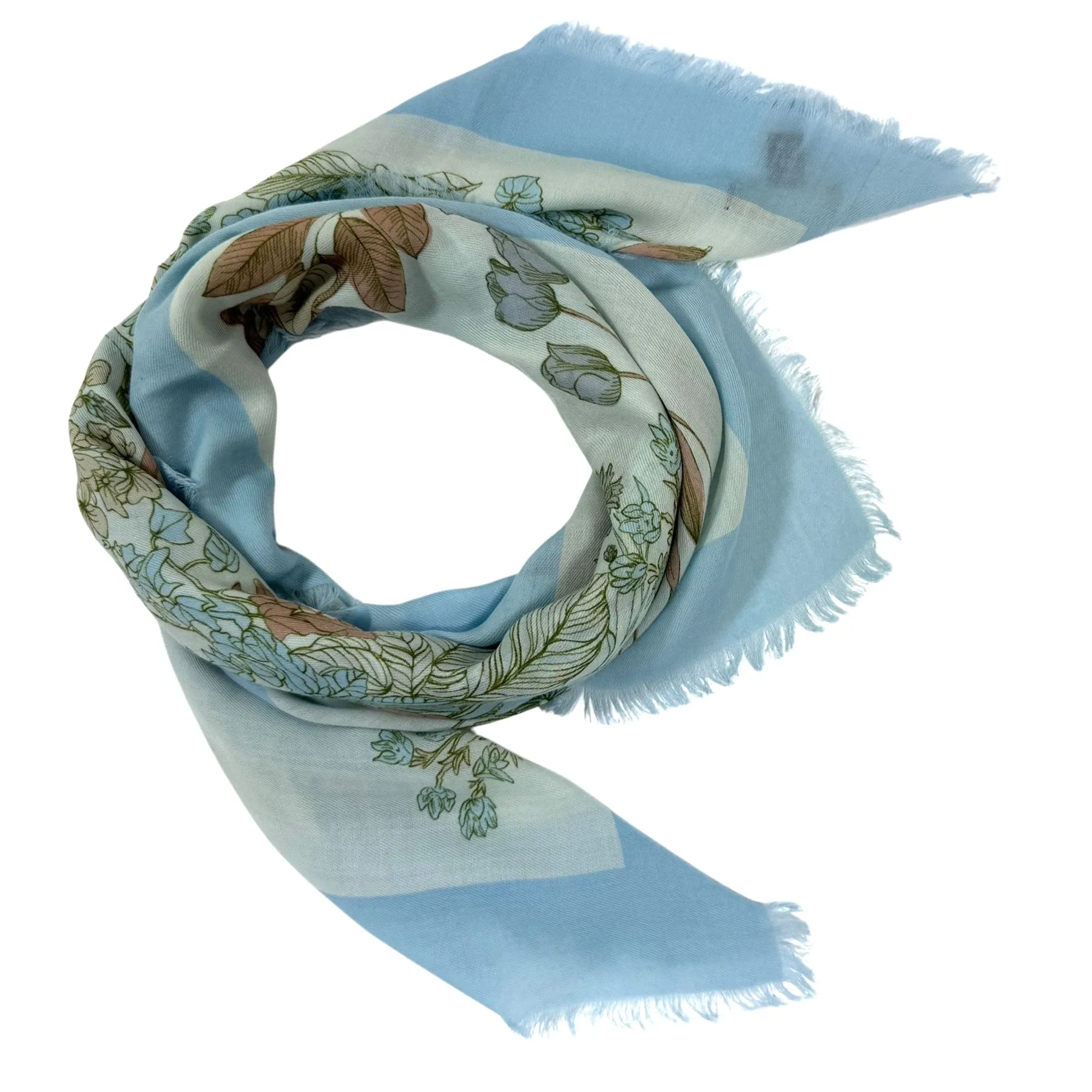 Loro Piana Wool Scarf White Light Blue Floral - Square Foulard
