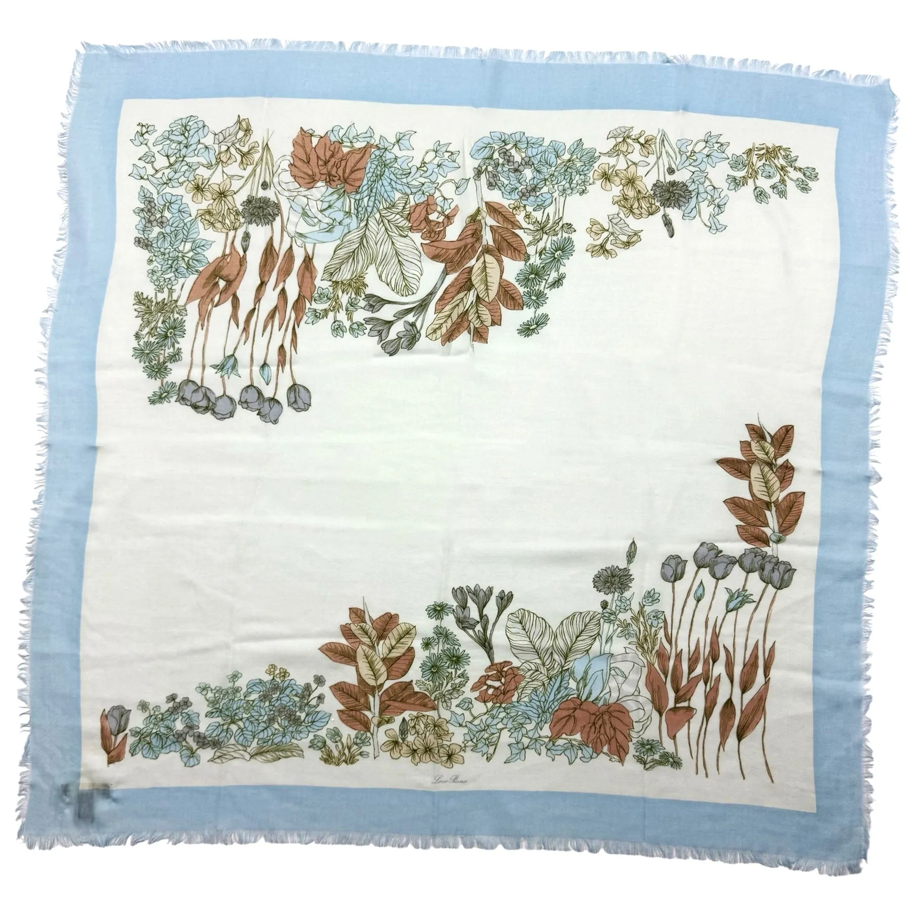 Loro Piana Wool Scarf White Light Blue Floral - Square Foulard