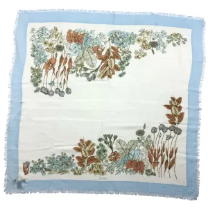 Loro Piana Wool Scarf White Light Blue Floral - Square Foulard