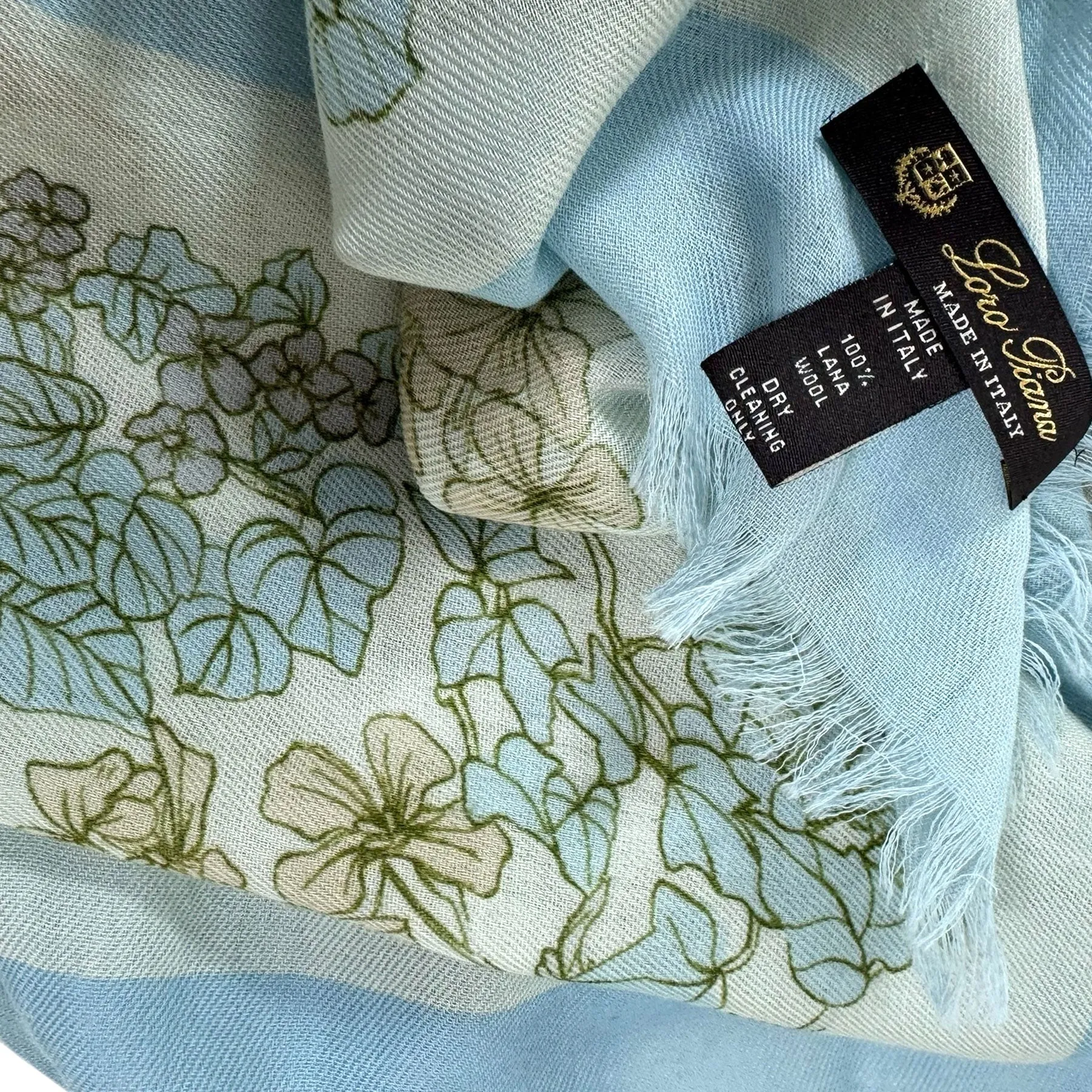Loro Piana Wool Scarf White Light Blue Floral - Square Foulard