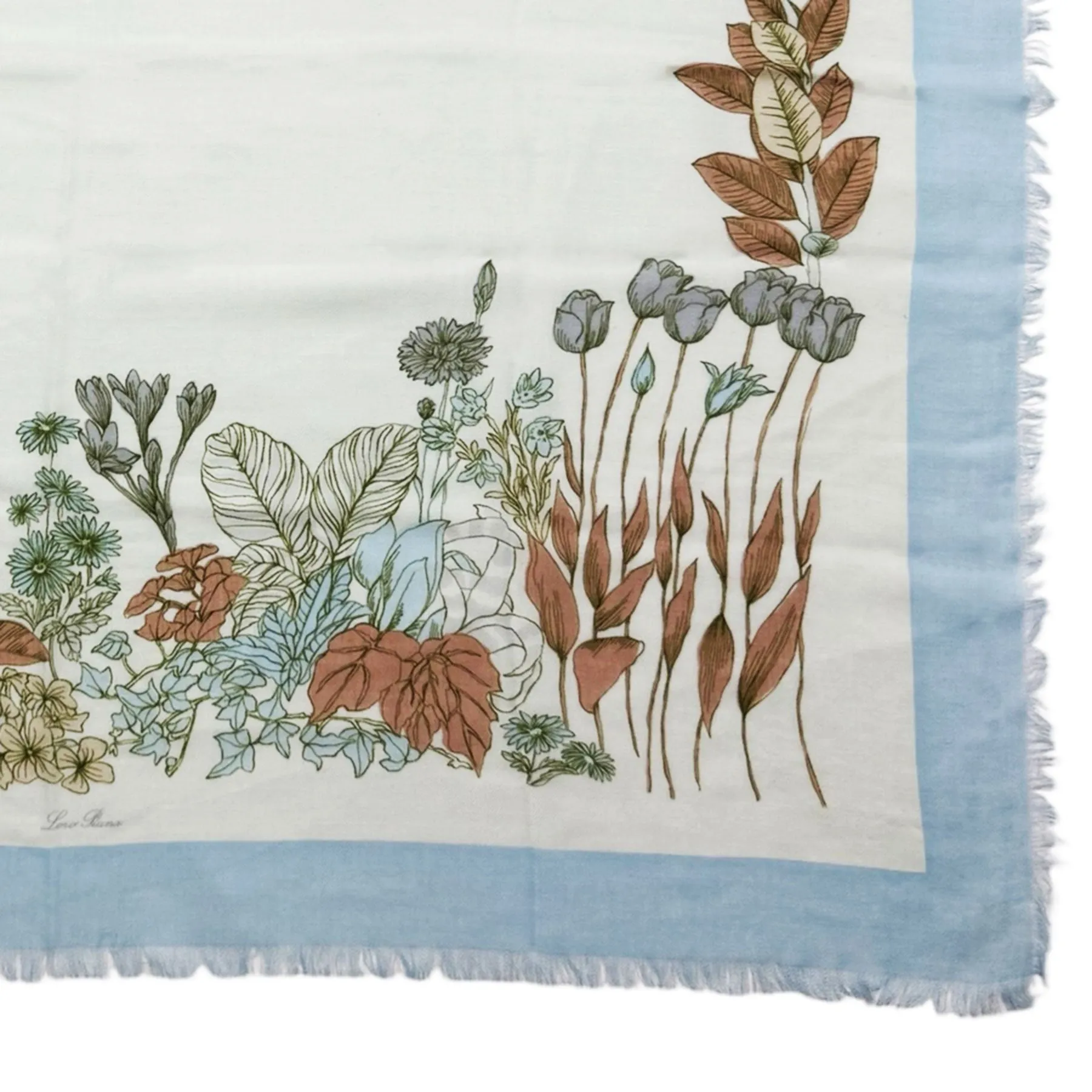 Loro Piana Wool Scarf White Light Blue Floral - Square Foulard
