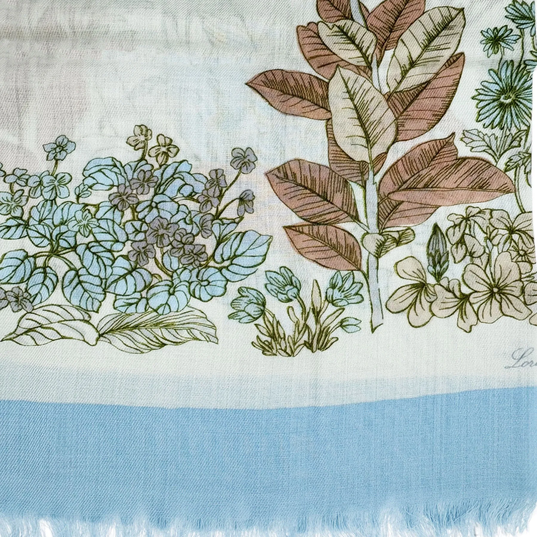 Loro Piana Wool Scarf White Light Blue Floral - Square Foulard