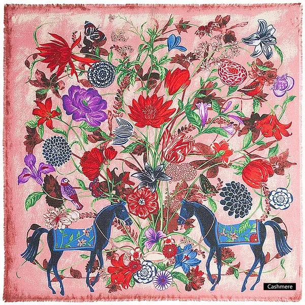 Luxe Cashmere Floral Shawl Scarves, Large - 4 Colors