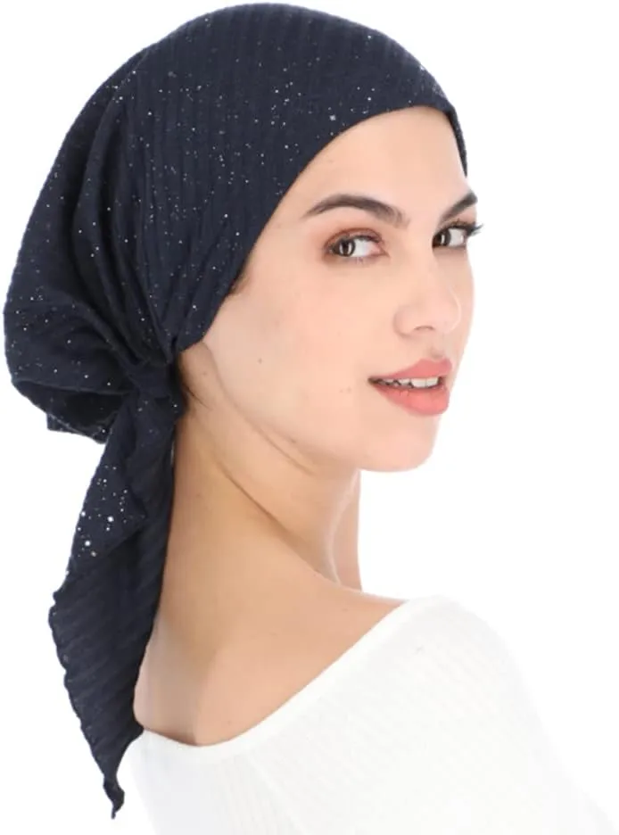 Madison Headwear Pretied Head Scarves for Women Featuring A Unique Sparkly Foil Finish and Stretchy Ribbed Fabric