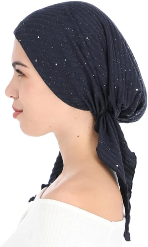 Madison Headwear Pretied Head Scarves for Women Featuring A Unique Sparkly Foil Finish and Stretchy Ribbed Fabric