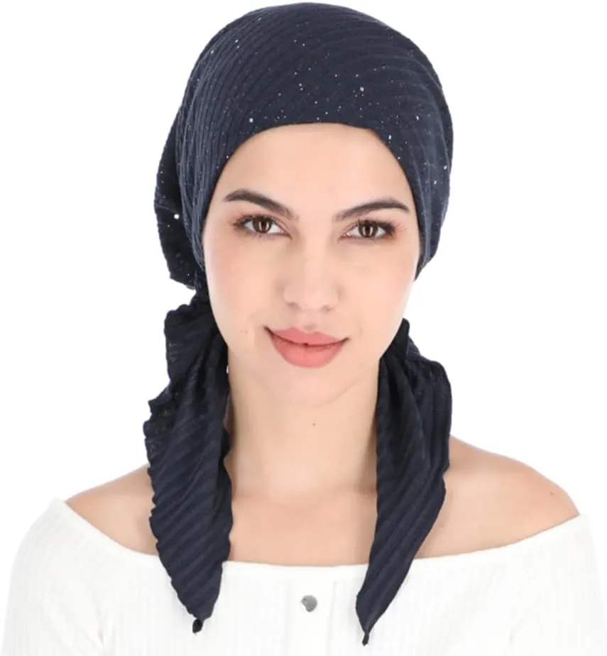 Madison Headwear Pretied Head Scarves for Women Featuring A Unique Sparkly Foil Finish and Stretchy Ribbed Fabric