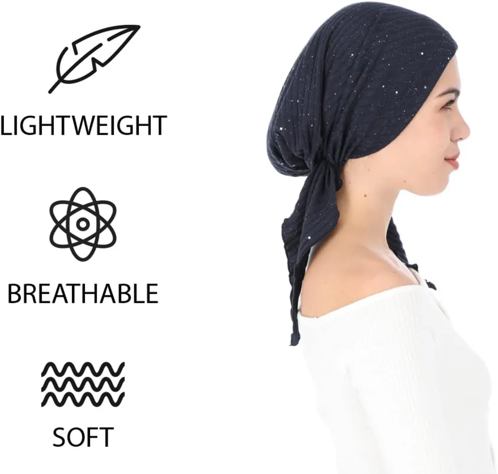 Madison Headwear Pretied Head Scarves for Women Featuring A Unique Sparkly Foil Finish and Stretchy Ribbed Fabric