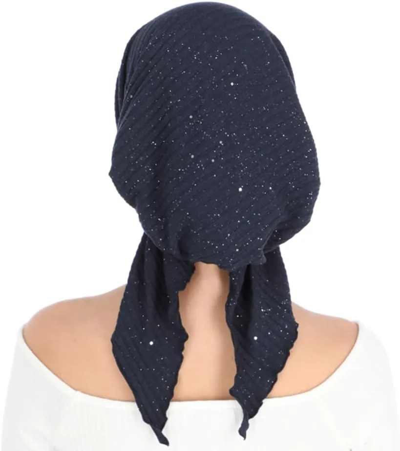 Madison Headwear Pretied Head Scarves for Women Featuring A Unique Sparkly Foil Finish and Stretchy Ribbed Fabric