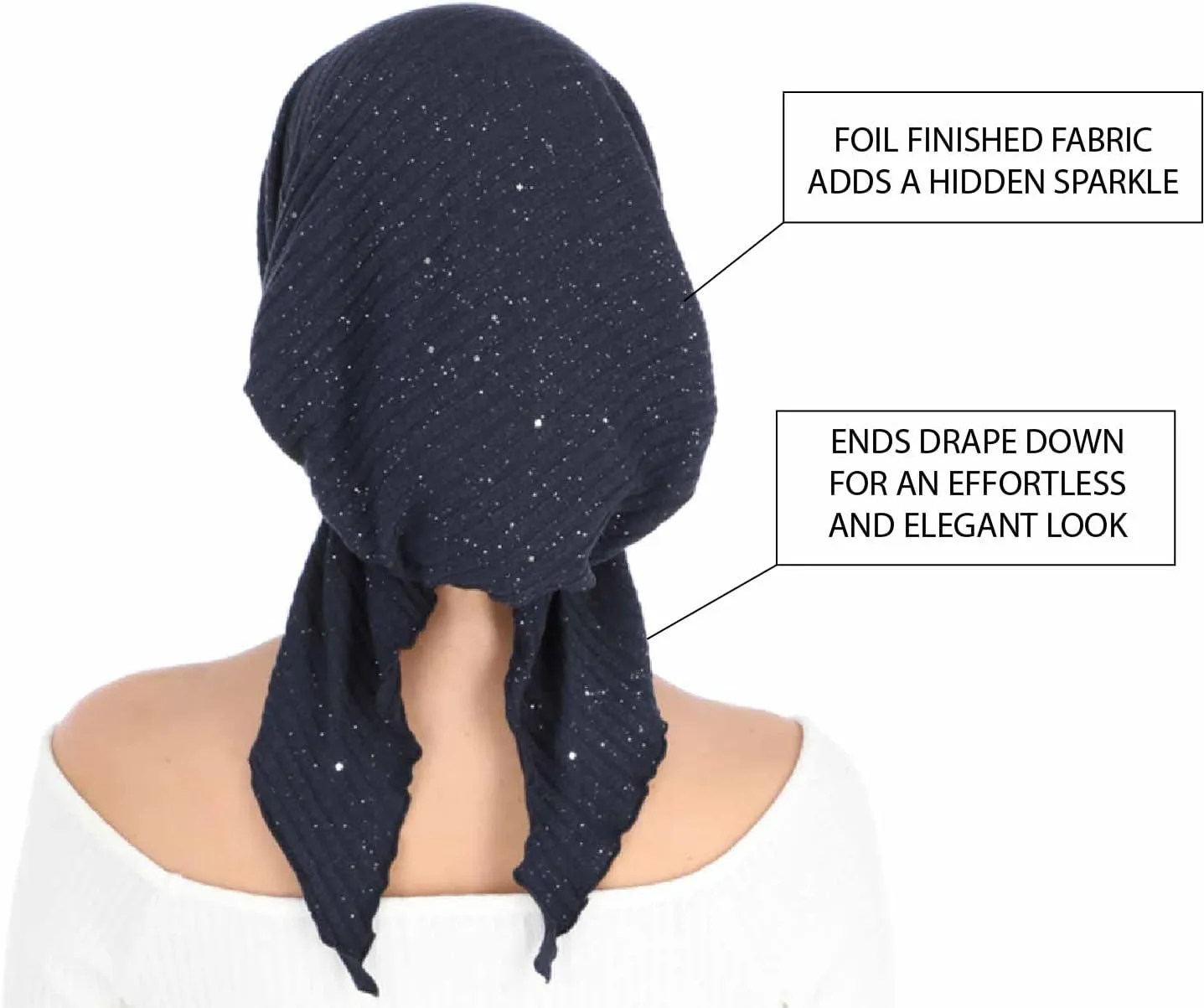 Madison Headwear Pretied Head Scarves for Women Featuring A Unique Sparkly Foil Finish and Stretchy Ribbed Fabric