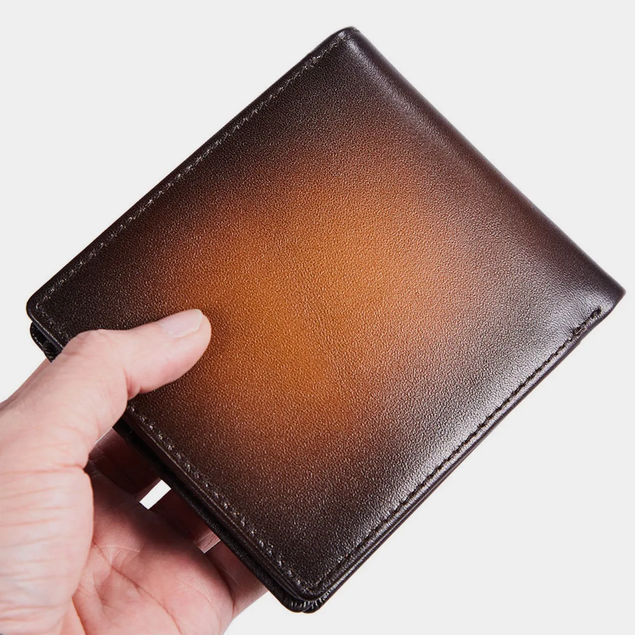 Men Genuine Leather Vintage Multiple Card Slots Wallet Portable Rubbing Design Purse