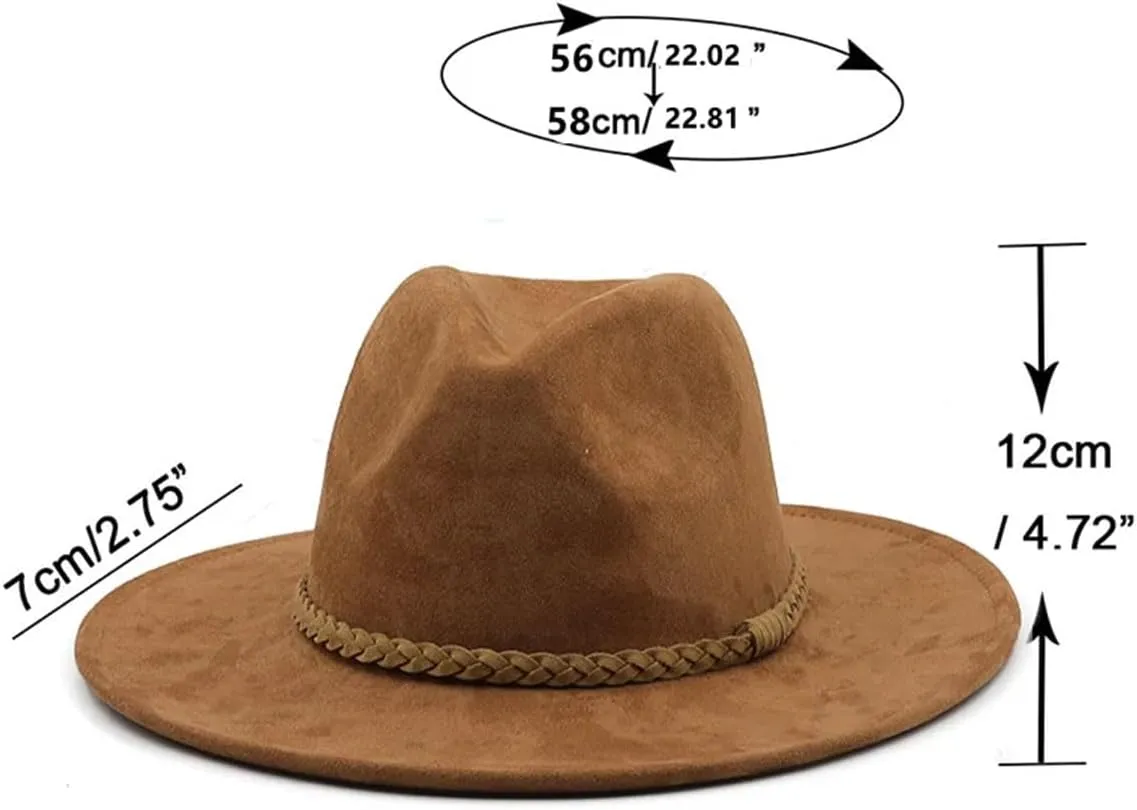 Men's Classic Suede Fedora Hats for Women Wide Brim Dress Cap Panama Church Wedding Hat with Ribbon Band