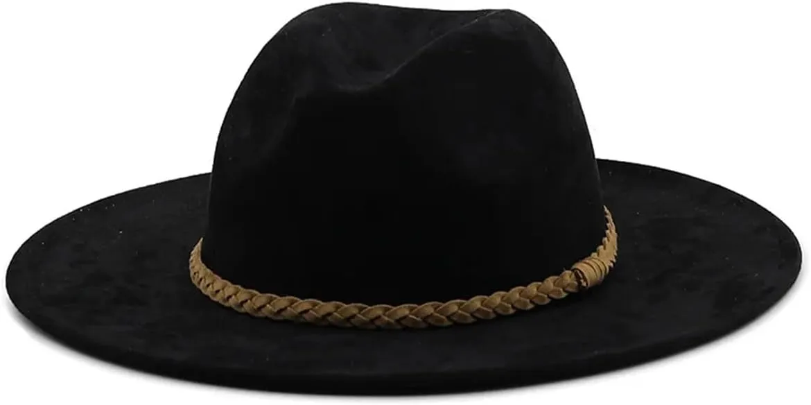 Men's Classic Suede Fedora Hats for Women Wide Brim Dress Cap Panama Church Wedding Hat with Ribbon Band