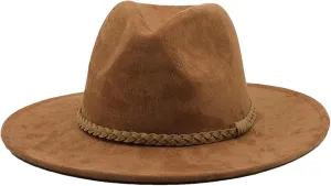 Men's Classic Suede Fedora Hats for Women Wide Brim Dress Cap Panama Church Wedding Hat with Ribbon Band