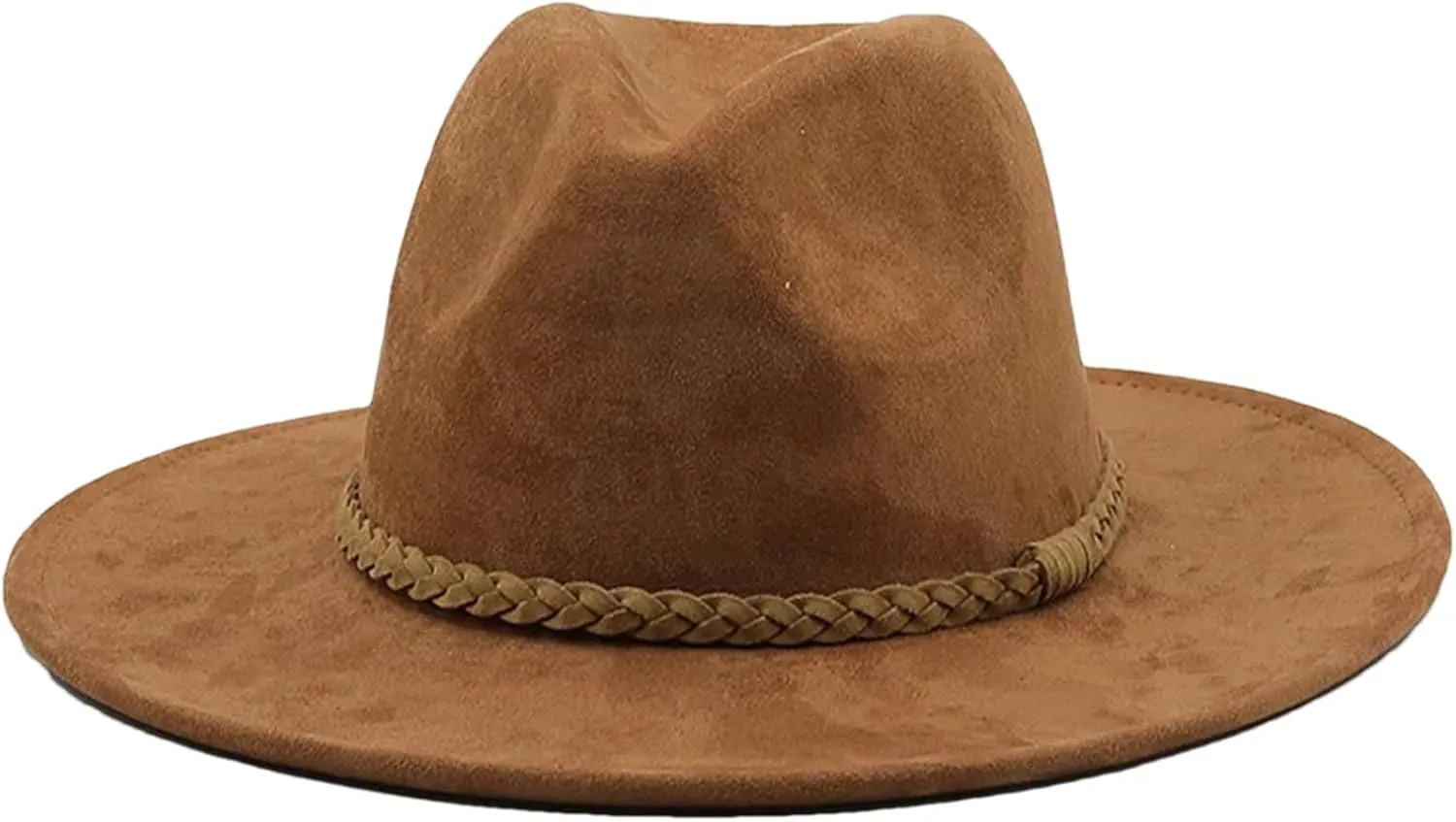 Men's Classic Suede Fedora Hats for Women Wide Brim Dress Cap Panama Church Wedding Hat with Ribbon Band