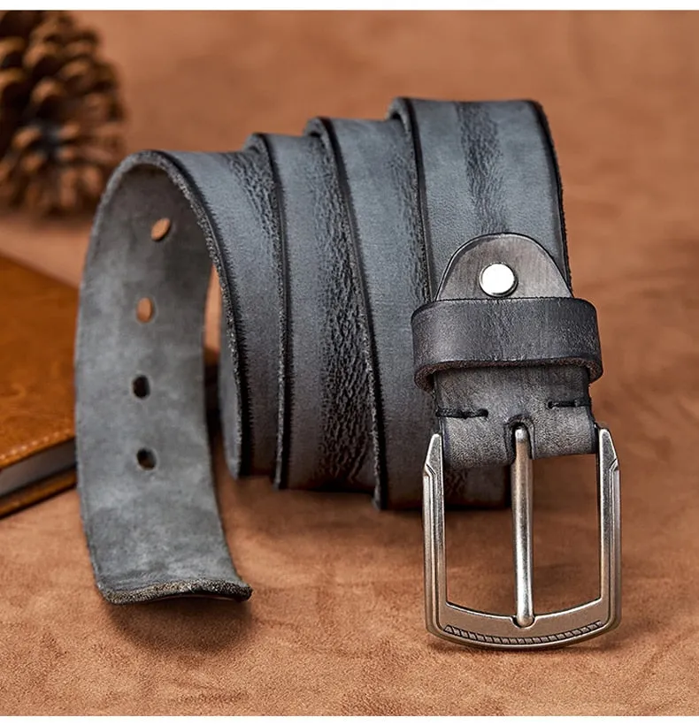 Men's Handmade Leather Belt with Alloy Pin Buckle