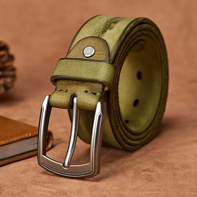 Men's Handmade Leather Belt with Alloy Pin Buckle