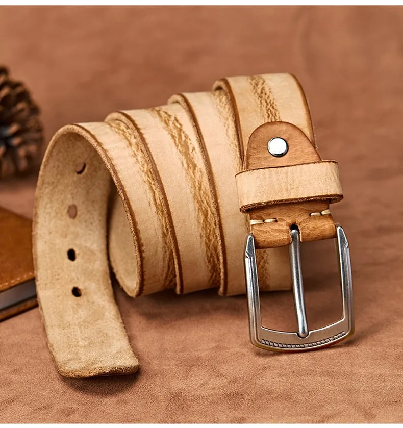 Men's Handmade Leather Belt with Alloy Pin Buckle