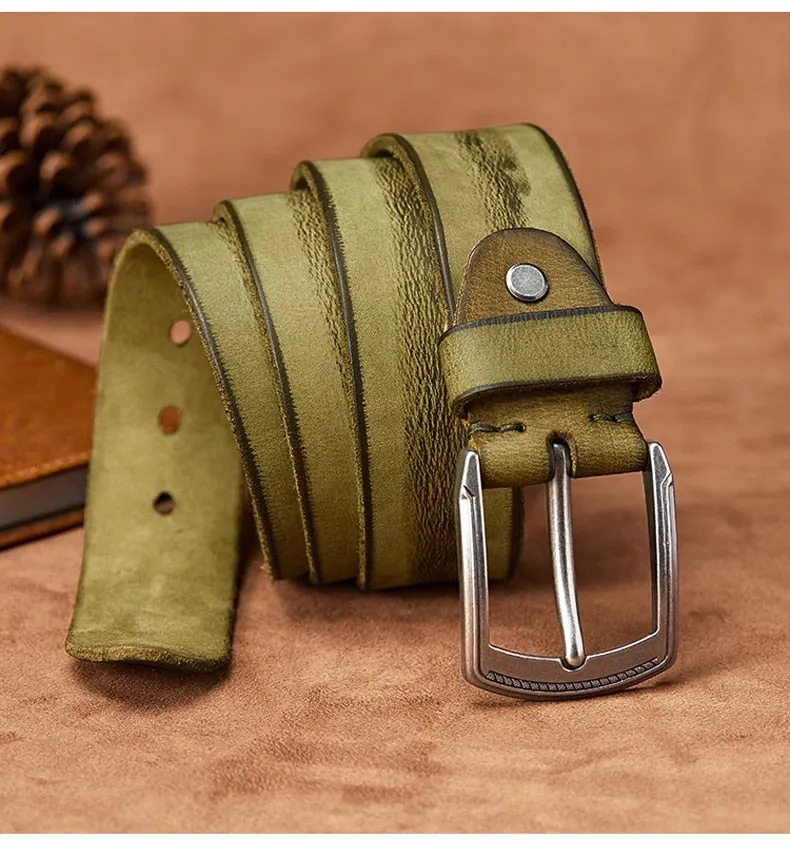 Men's Handmade Leather Belt with Alloy Pin Buckle