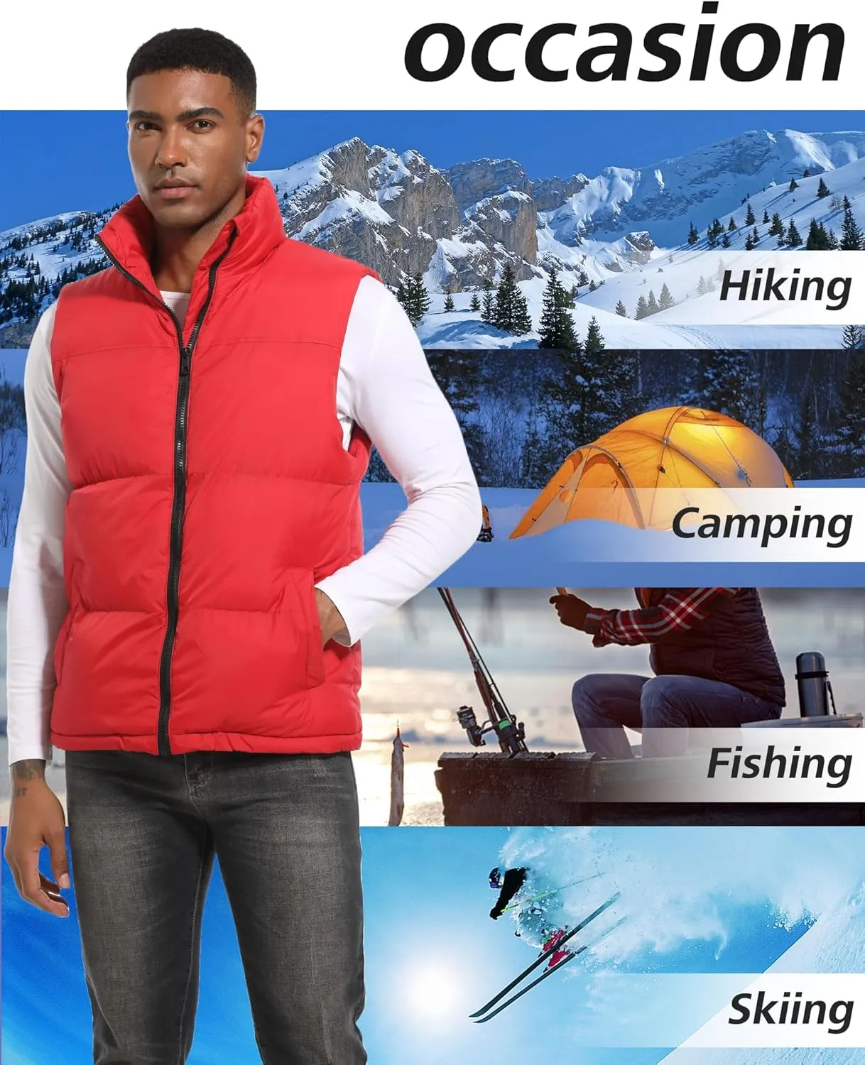 Men's Quilted Puffer Vest Sleeveless Warm Jacket Winter Water-Resistant Outdoor Puffy Vest Sizes M to 3XL