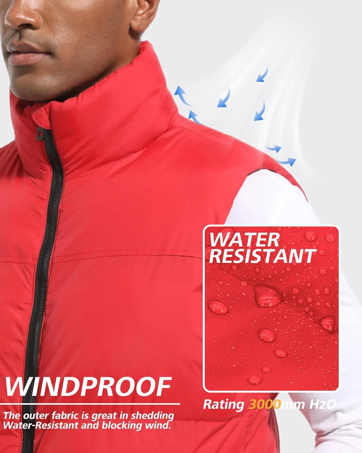 Men's Quilted Puffer Vest Sleeveless Warm Jacket Winter Water-Resistant Outdoor Puffy Vest Sizes M to 3XL