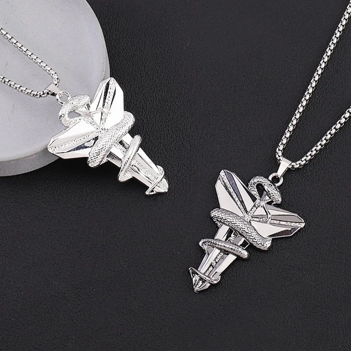 Men's Stainless Steel Mamba Necklace Punk Hip Hop Rock Style Necklace Silver Black Snake Pendant Necklace Cross Snake Necklaces Gothic Lucky Protection Pendant for Men and Women