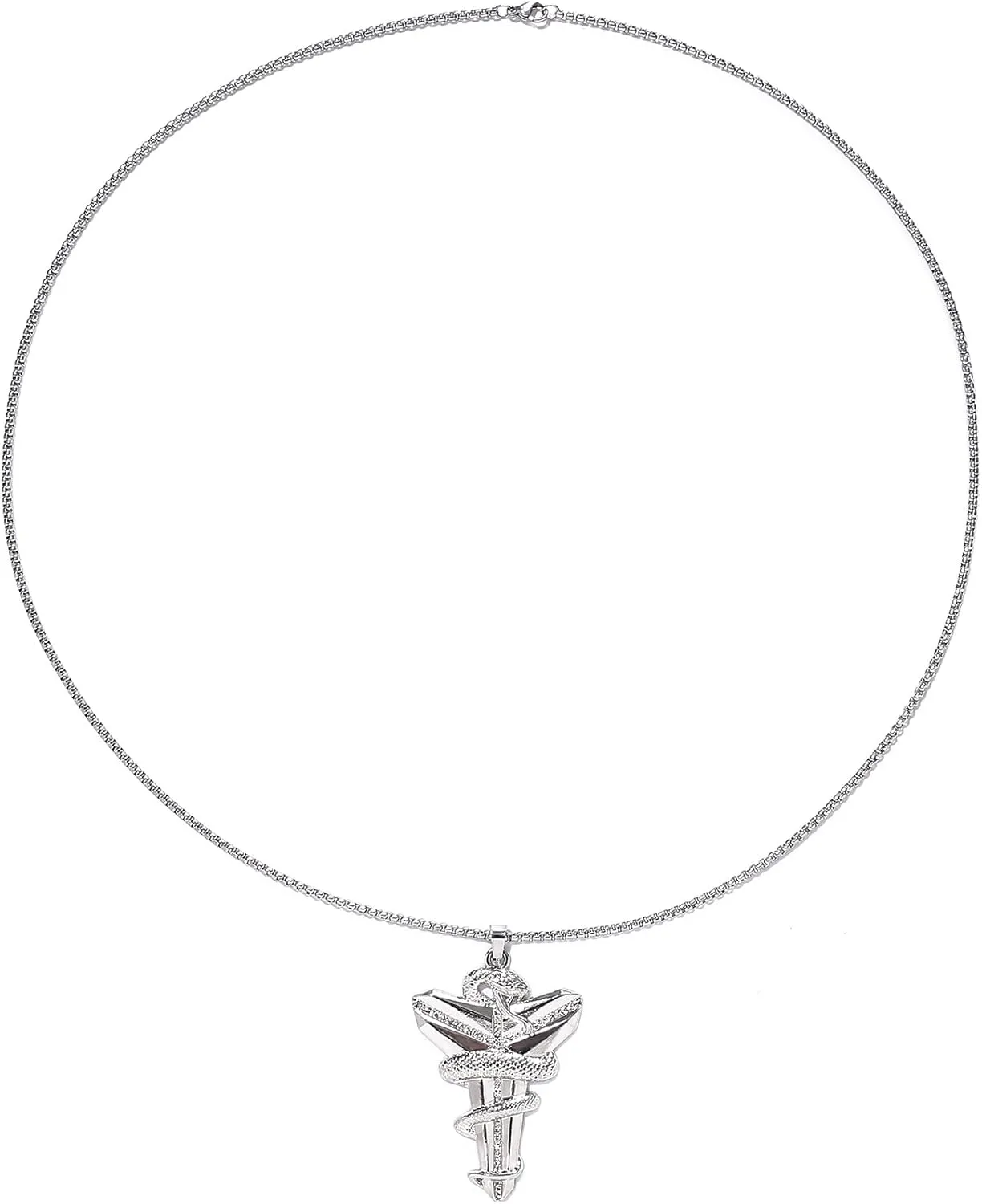 Men's Stainless Steel Mamba Necklace Punk Hip Hop Rock Style Necklace Silver Black Snake Pendant Necklace Cross Snake Necklaces Gothic Lucky Protection Pendant for Men and Women