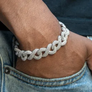 Mens White Gold Iced Out Infinity Link Bracelet