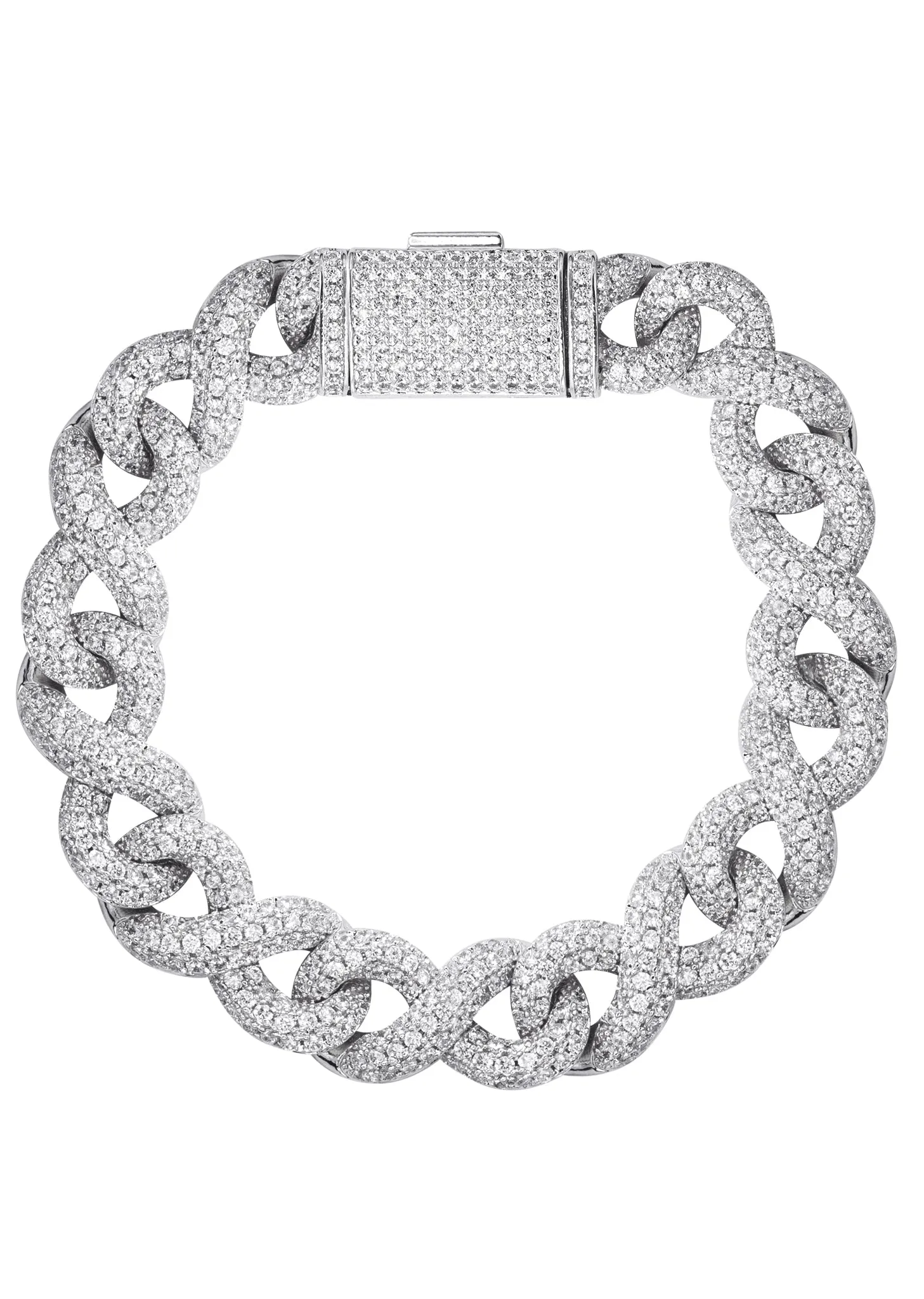 Mens White Gold Iced Out Infinity Link Bracelet
