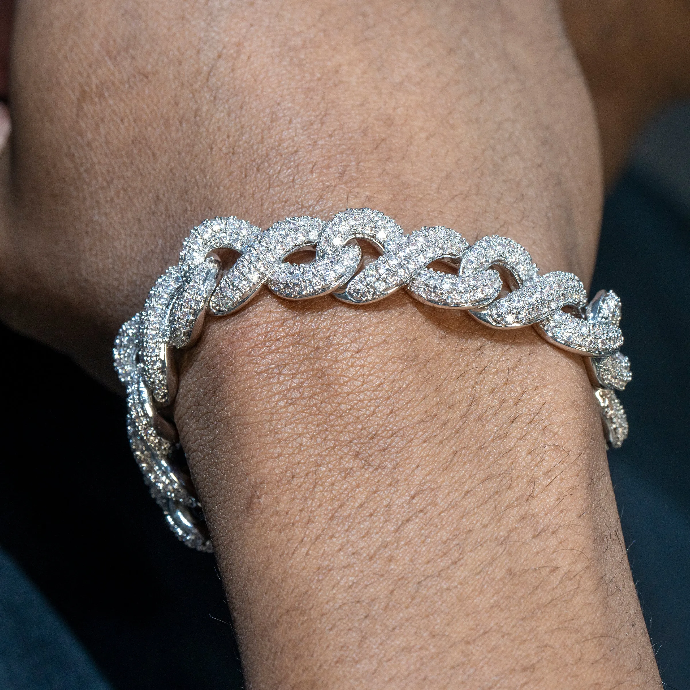 Mens White Gold Iced Out Infinity Link Bracelet