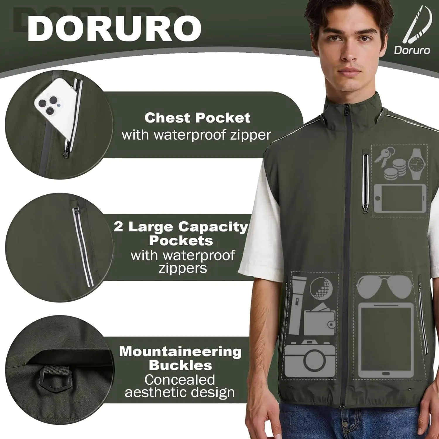 Mens Windproof Lightweight Golf Vest Sleeveless Softshell Jacket Quick Dry Running Hiking Sports Outerwear for Men