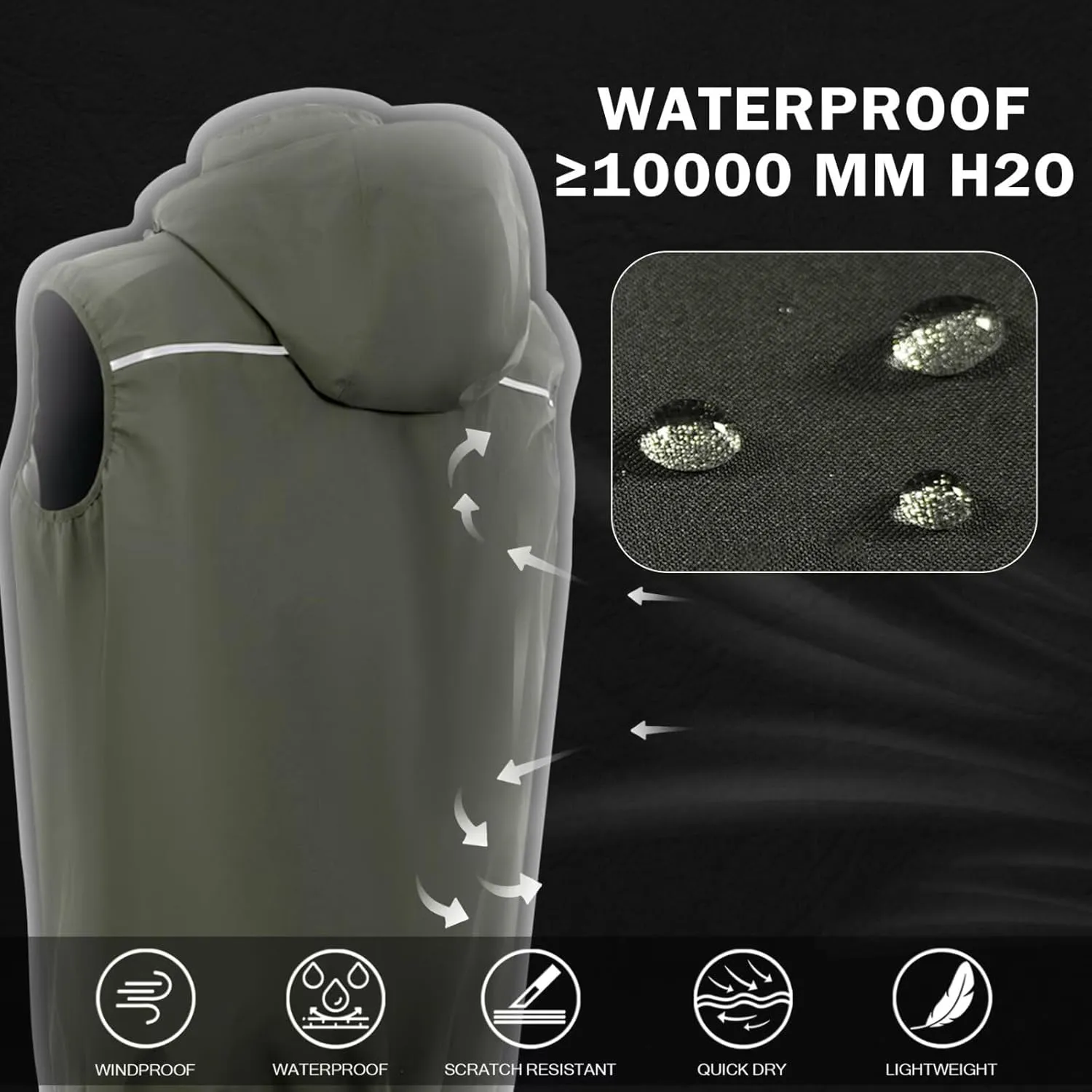 Mens Windproof Lightweight Golf Vest Sleeveless Softshell Jacket Quick Dry Running Hiking Sports Outerwear for Men