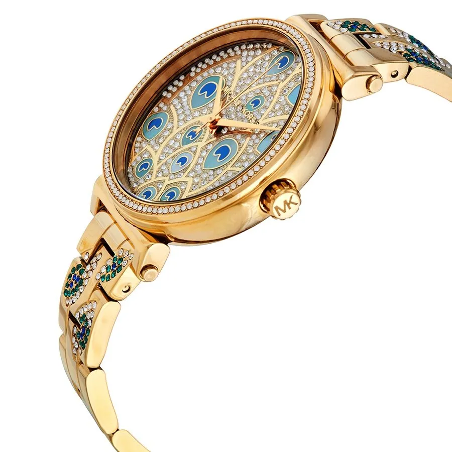 Michael Kors Sofie Quartz Crystal Peacock Feather Motif Dial Ladies Watch MK3945