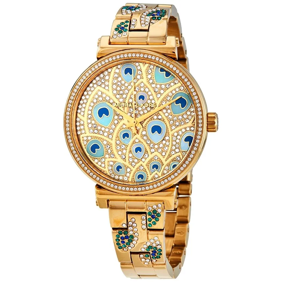 Michael Kors Sofie Quartz Crystal Peacock Feather Motif Dial Ladies Watch MK3945