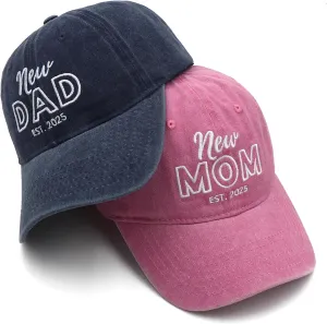 Mom and Dad Hats Est 2025 New Mom Dad Gifts Embroidered Mom Dad Hats Adjustable Baseball Cap New Parents Gifts
