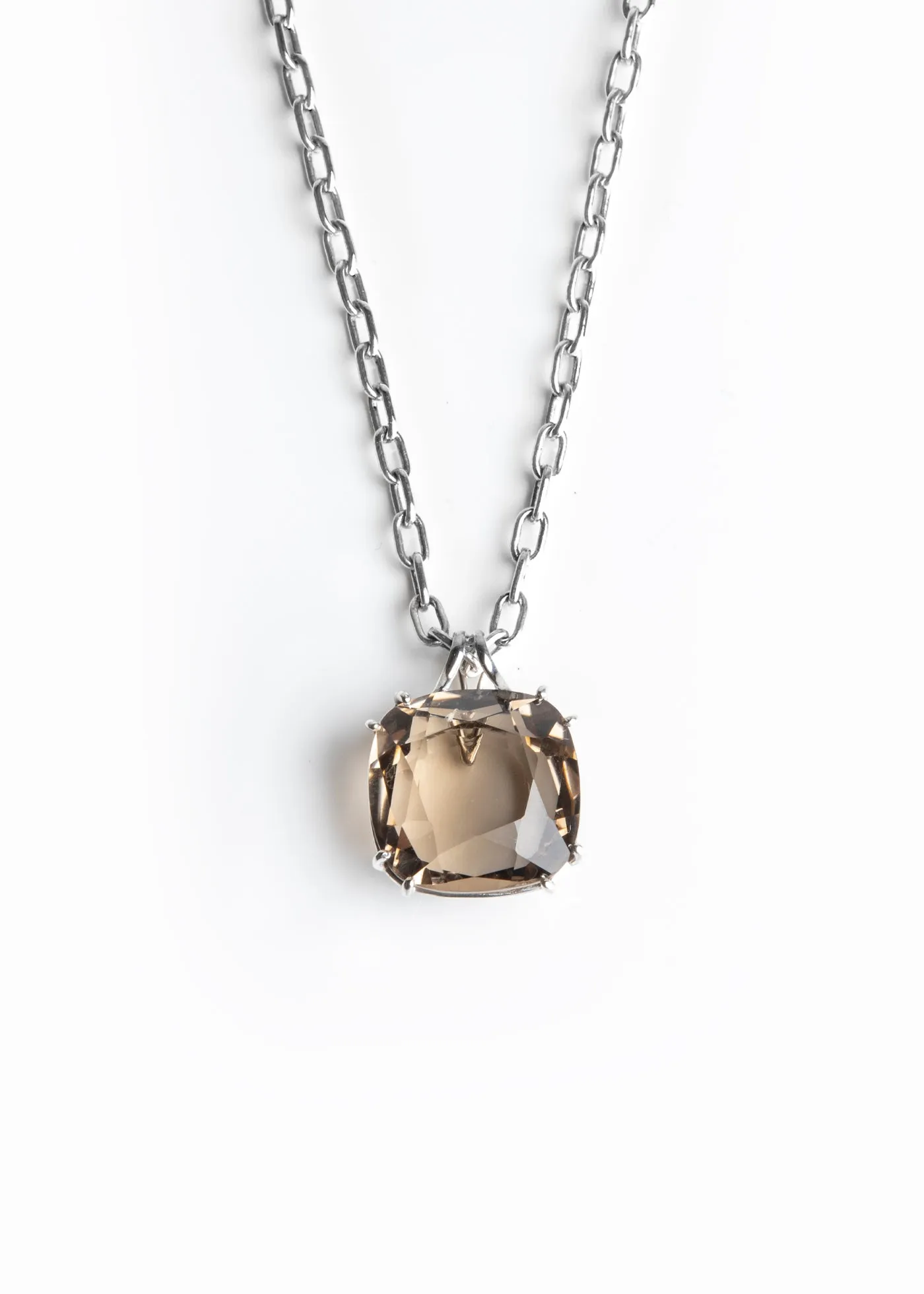 Pale Smokey Topaz Sterling Pendant, 34 Carat Cushion Cut
