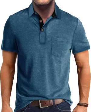 Polo Shirts for Men Basic Short Sleeve Shirt Button Solid Color Casual Tees Golf Stylish Tops