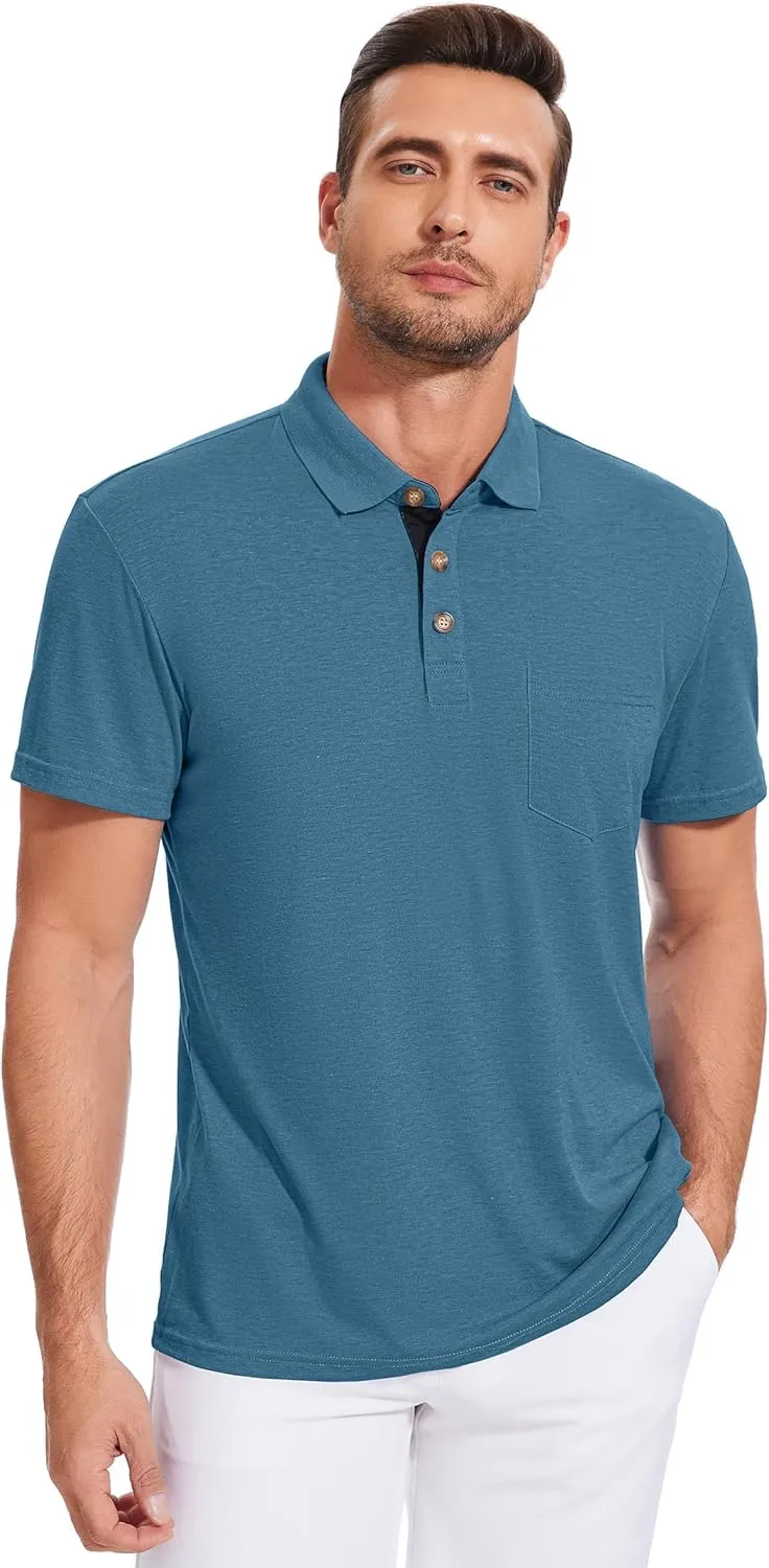 Polo Shirts for Men Basic Short Sleeve Shirt Button Solid Color Casual Tees Golf Stylish Tops