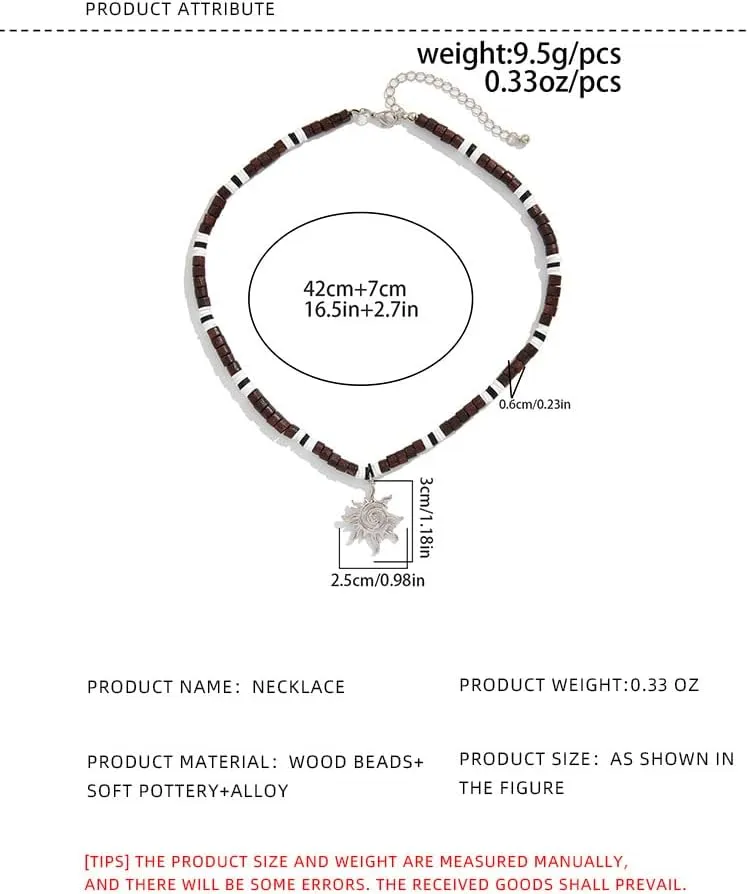 Puka Shell Necklace for Men - Surfer Wooden Beaded Coconut Shell Beach Jewelry - Hawaiian Summer Accessory