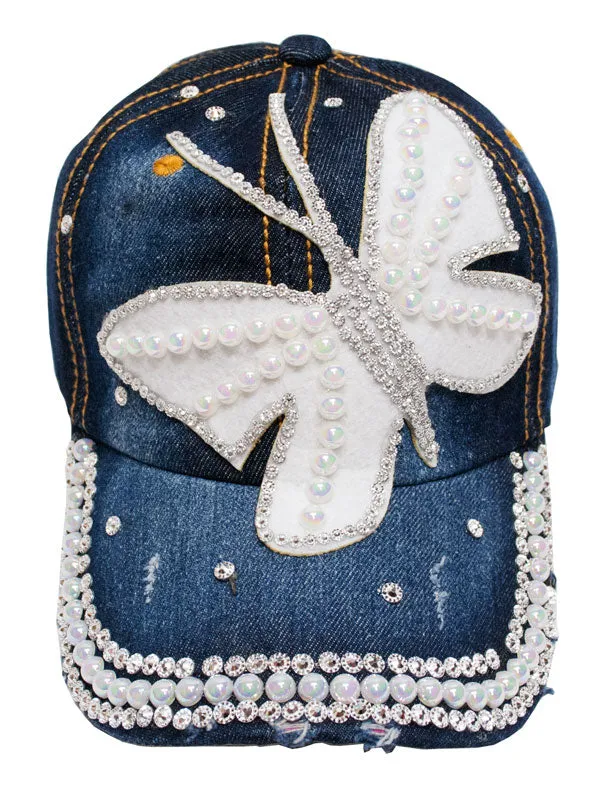 "Butterfly" Studded Fashion Jean Casual Caps