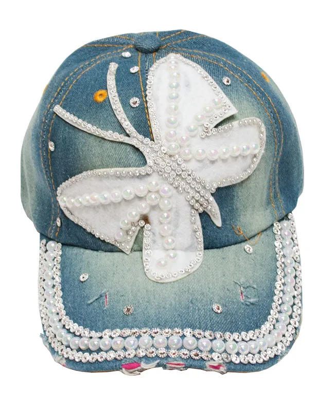 "Butterfly" Studded Fashion Jean Casual Caps
