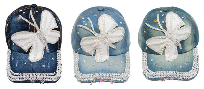 "Butterfly" Studded Fashion Jean Casual Caps