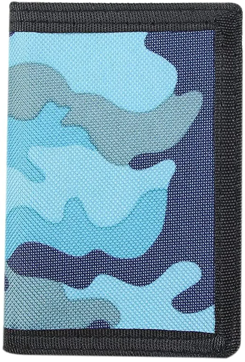RFID Blocking Canvas Wallet for Men and Women - Camo Trifold Outdoor Sports Wallets with Magic Sticker for Teen Kids (Camo Blue)