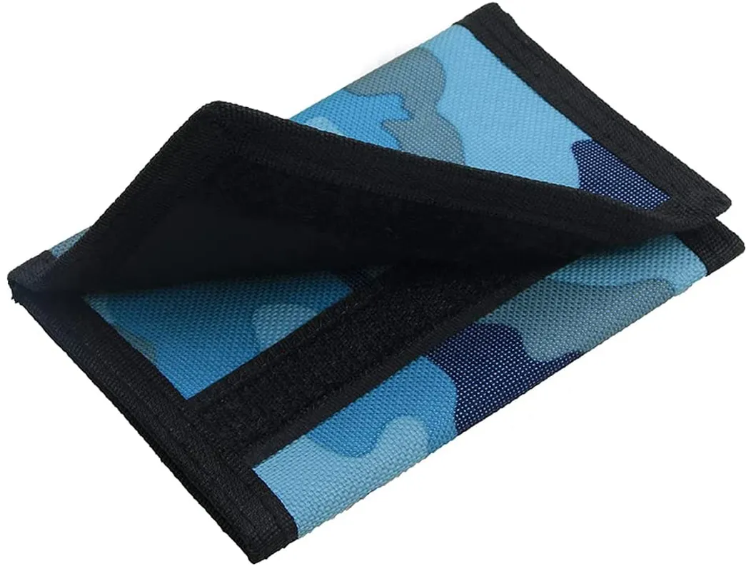 RFID Blocking Canvas Wallet for Men and Women - Camo Trifold Outdoor Sports Wallets with Magic Sticker for Teen Kids (Camo Blue)