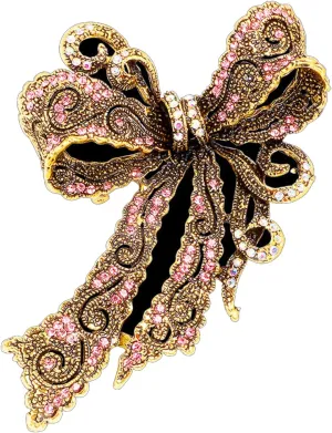 Rhinestone Bow Brooch Vintage Crystal Bowknot Lapel Pin Pink Bow Brooch Wedding Fashion Jewelry Accessories Birthday Jewelry for Women