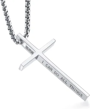 Rnivida Cross Necklace for Men, Philippians 4:13 Christian Cross Stainless Steel Necklaces for Men