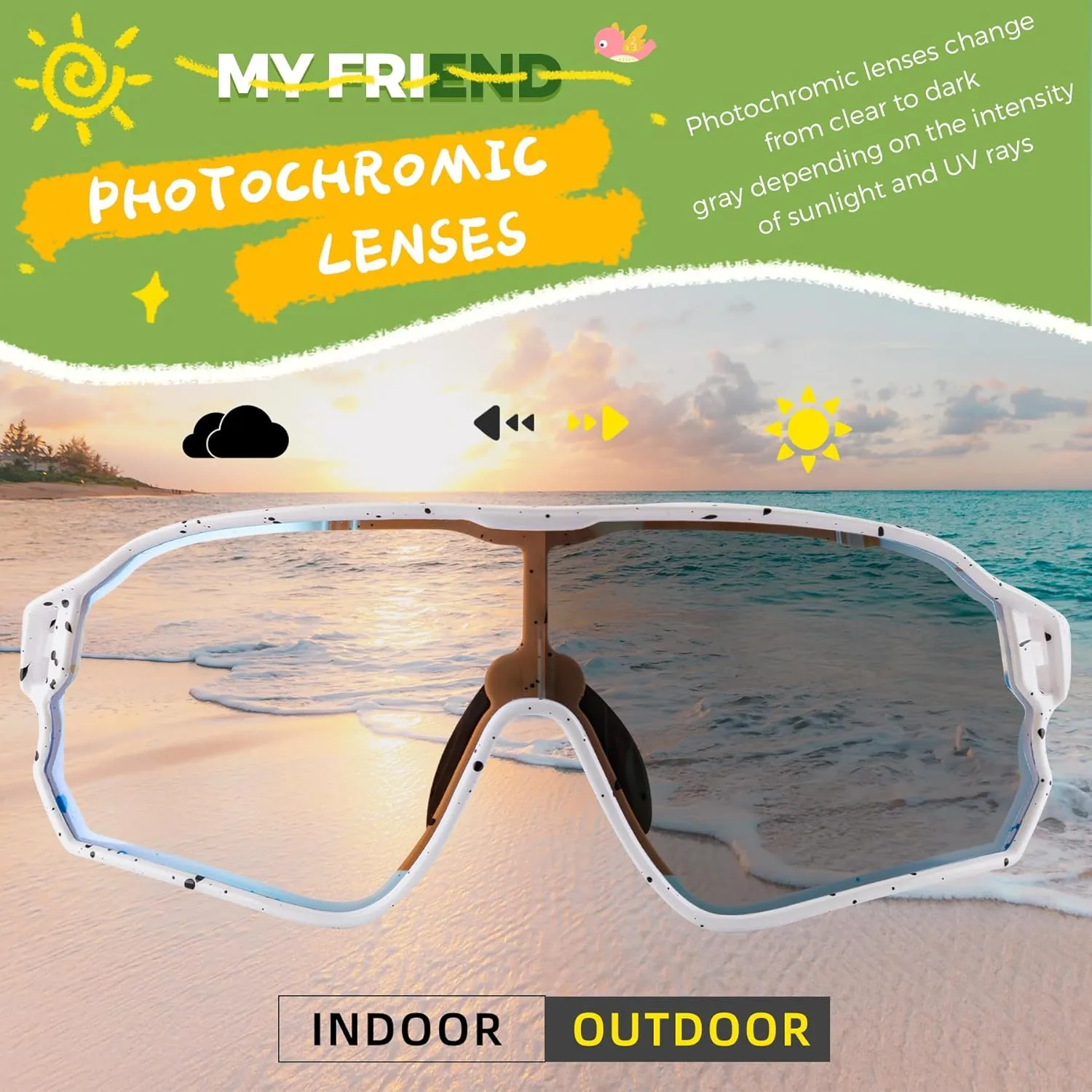 ROCKBROS Photochromic Sports Kids Sunglasses For Boys Girls Children Youth MTB Biking Sunglasses for Kids Ages 8 to 14
