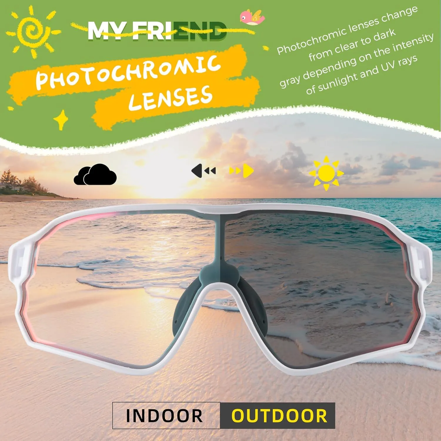 ROCKBROS Photochromic Sports Kids Sunglasses For Boys Girls Children Youth MTB Biking Sunglasses for Kids Ages 8 to 14