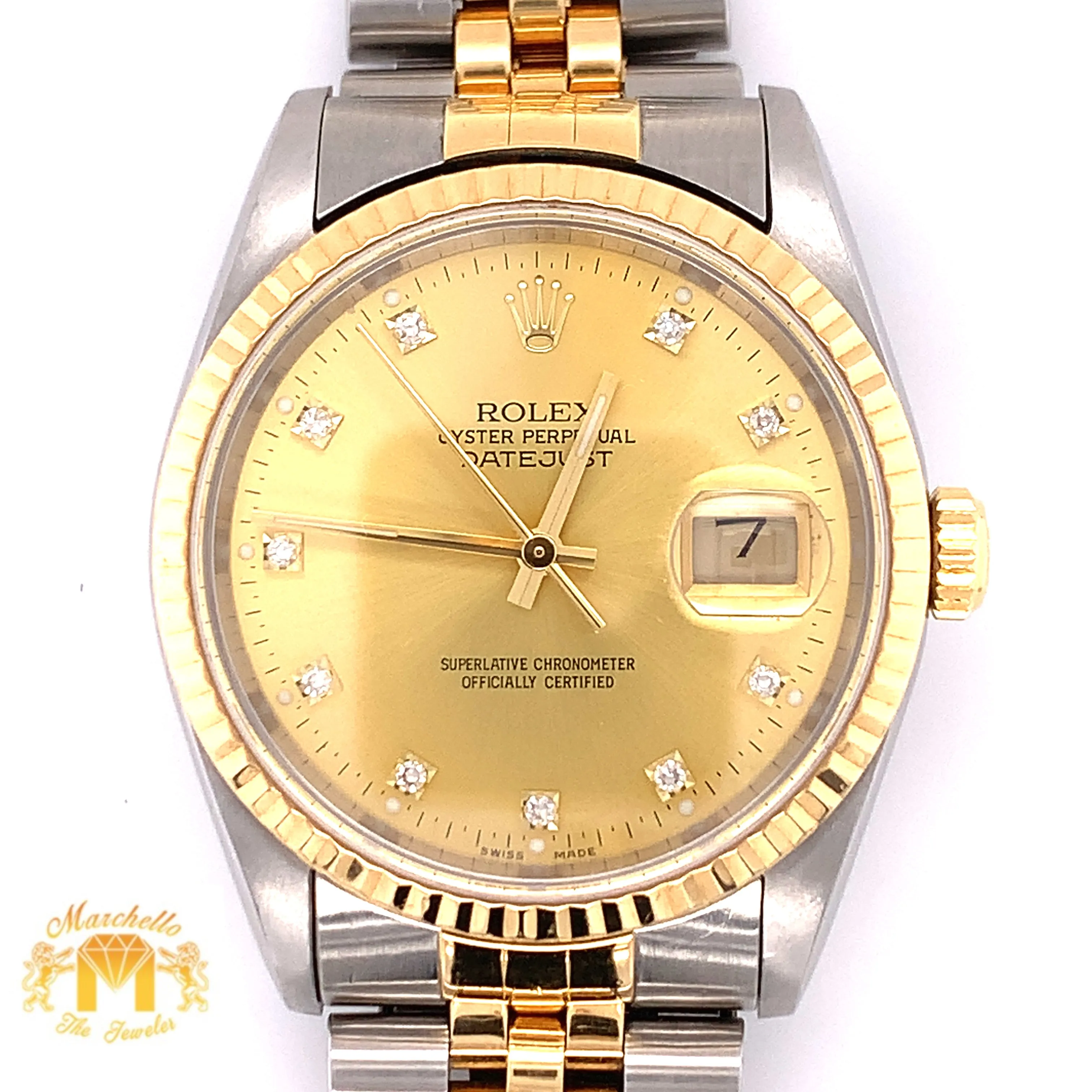 Rolex Datejust Watch with Two-tone Jubilee Bracelet (36 mm, factory diamond dial)