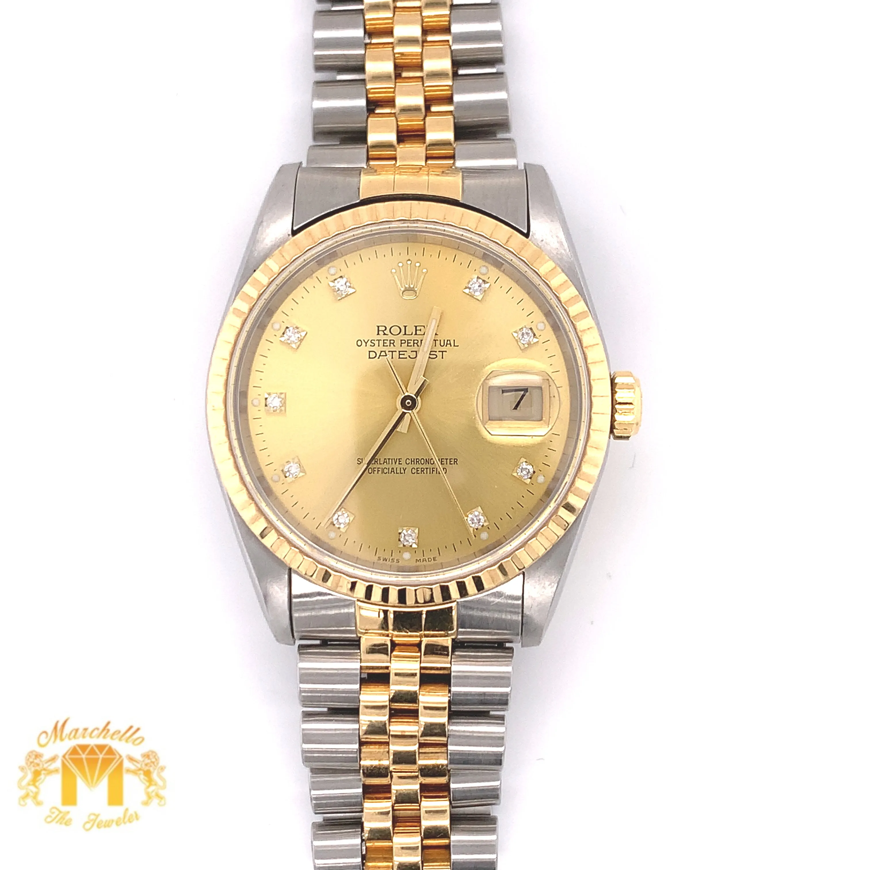 Rolex Datejust Watch with Two-tone Jubilee Bracelet (36 mm, factory diamond dial)