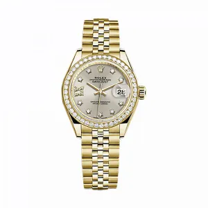 Rolex Lady-Datejust Silver Diamond Dial Automatic 18 Carat Yellow Gold Jubilee Watch 279138SRDJ